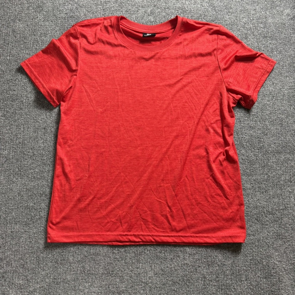 OT Revolution Women Heathered Red Short Sleeve T-Shirt Casual Crewneck Tee Large
